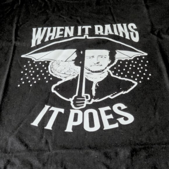 NWT Edgar Allen Poe Pun Black Cotton Novelty 100% Cotton Tee - Picture 2 of 5